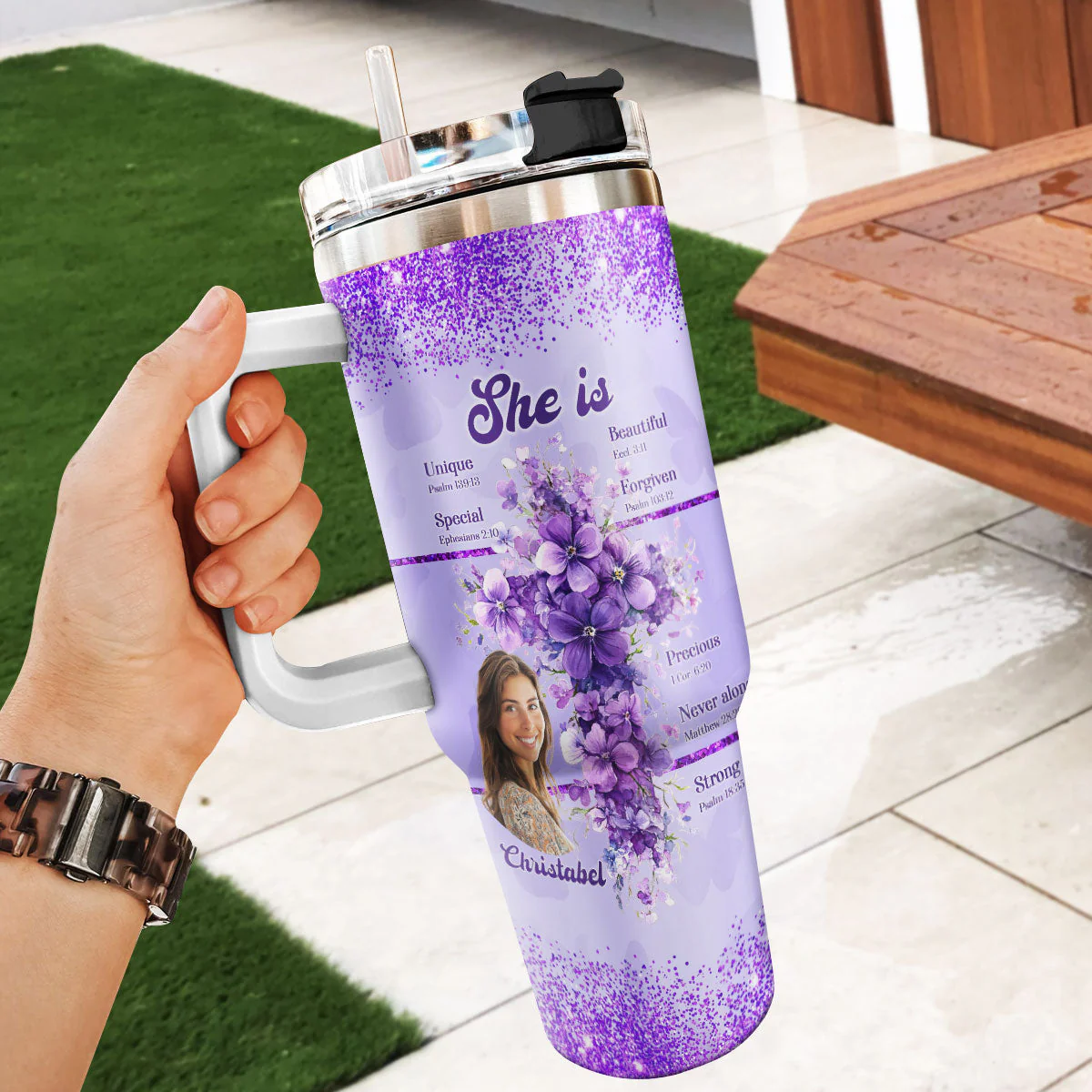 Blessed Is She | Personalized Stainless Steel Tumbler - Image 5