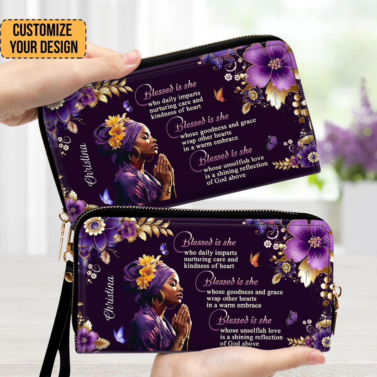 Blessed Is She - Scripture Gifts For Women Of God - Personalized Leather Long Wallets - AT4080956