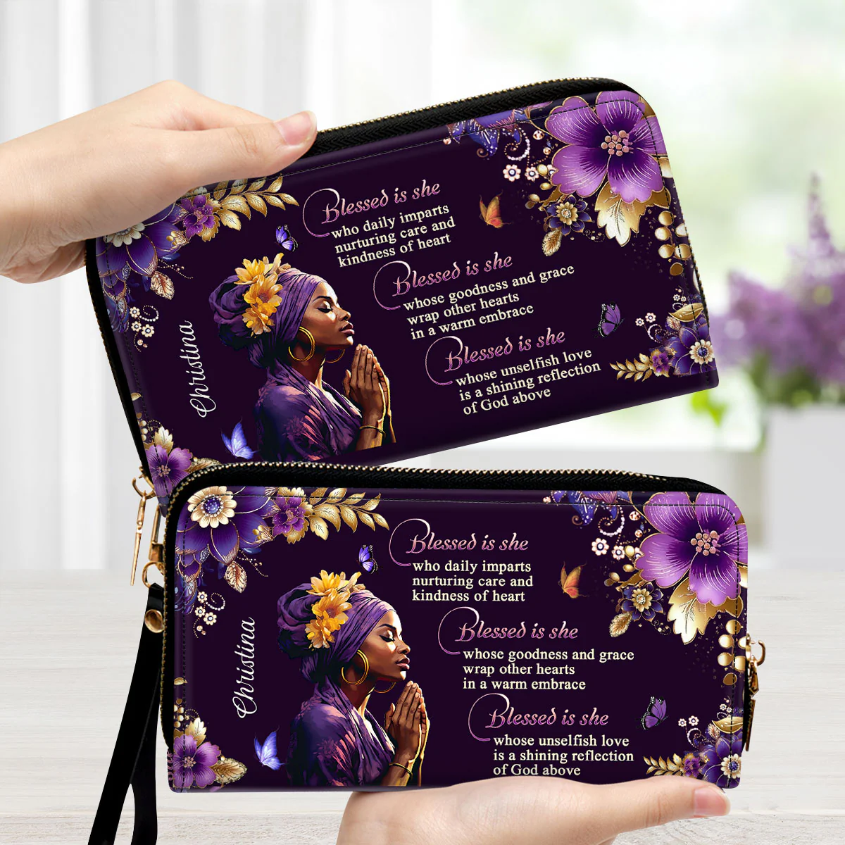 Blessed Is She - Scripture Gifts For Women Of God - Personalized Leather Long Wallets - AT4080956 - Image 2