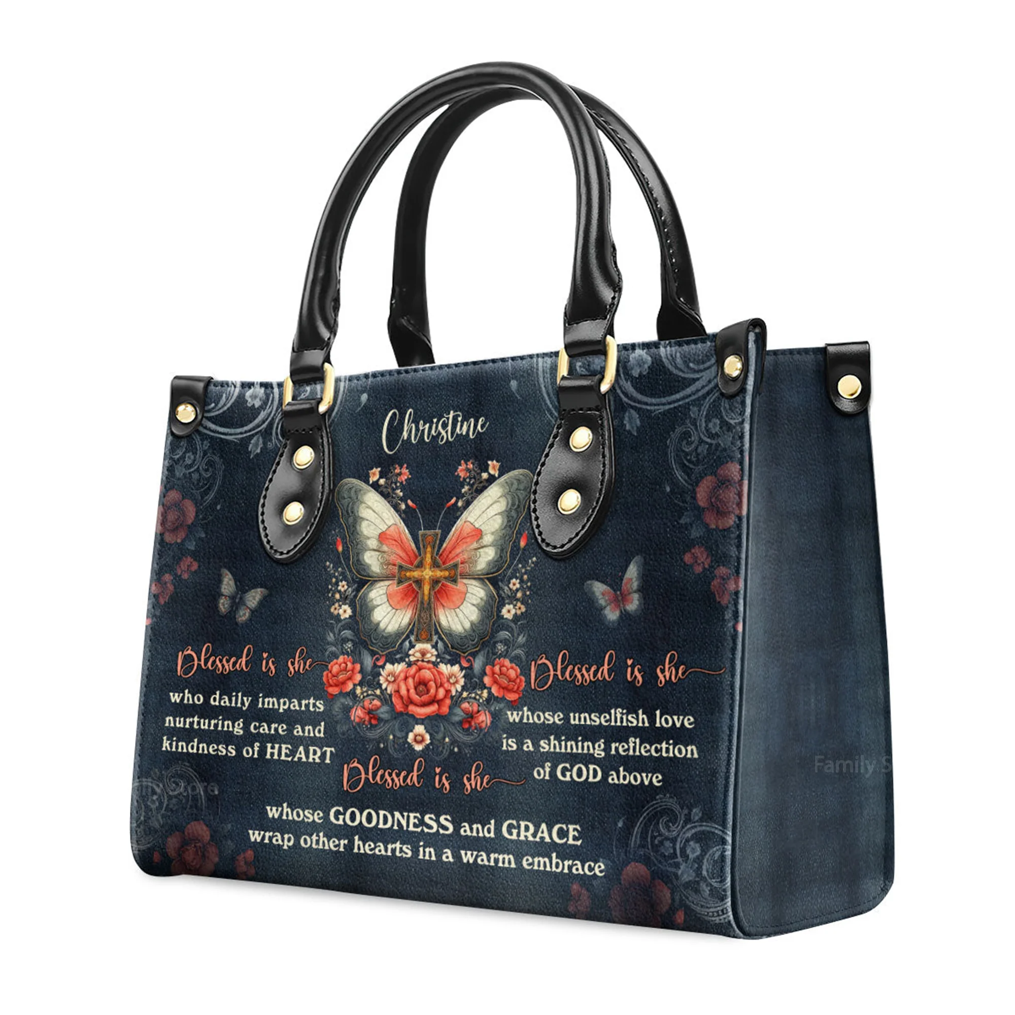 Blessed Is She - Thoughtful Gift For Christians - Personalized Leather Handbag With Handle - AT4080957 - Image 3