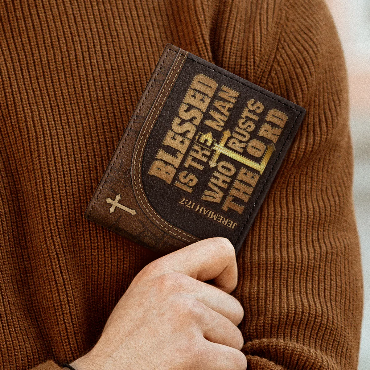 Blessed Is The Man Who Trusts In The Lord - Personalized Leather Folded Wallet TD118 - Image 3