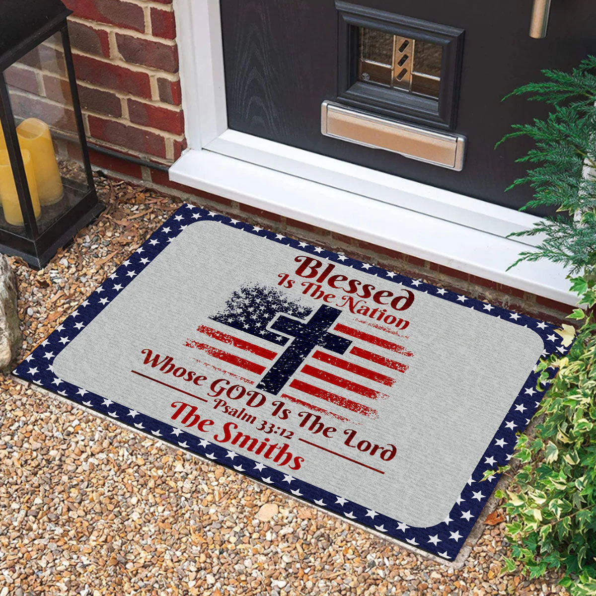 Blessed Is The Nation Whose God Is The Lord - Personalized Doormat - Home Decor
