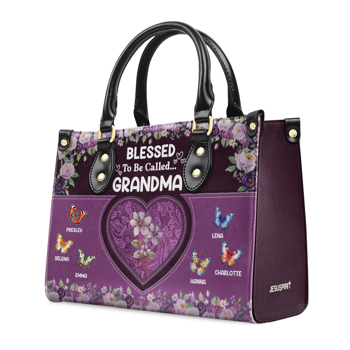 Blessed To Be Called Grandma Butterfly - Personalized Leather Handbag - Gift For Grandma HL128 - Image 2