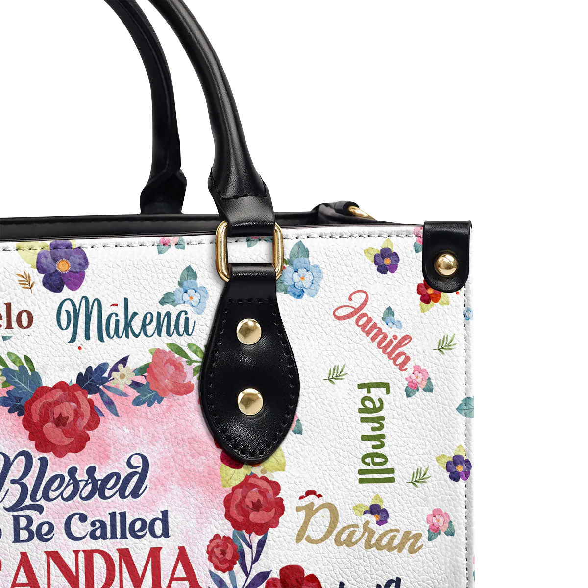 Blessed To Be Called Grandma Floral - Personalized Leather Handbag - Gift For Grandma HD95 - Image 5