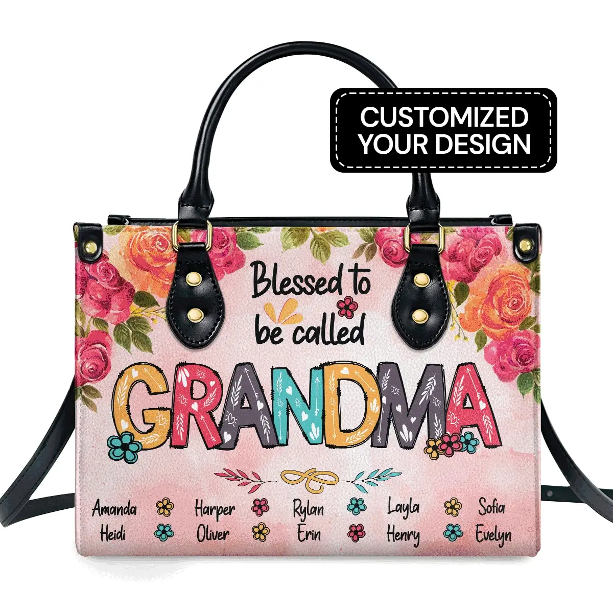 Blessed To Be Called Grandma - Personalized Leather Handbag - Birthday, Grandparents' Day Gift For Grandma, Nana, Gigi, Glamma | PT - Image 2