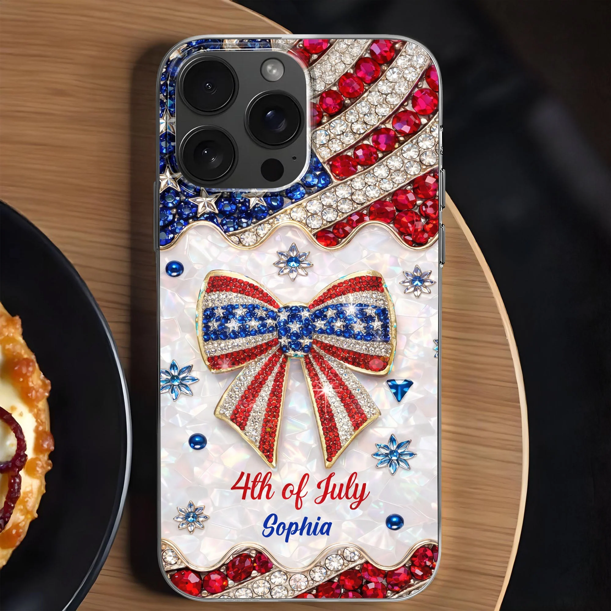 Bling Rhinestone American Flag 4th of July - Personalized Phone Case - Gift For Patriotic Women