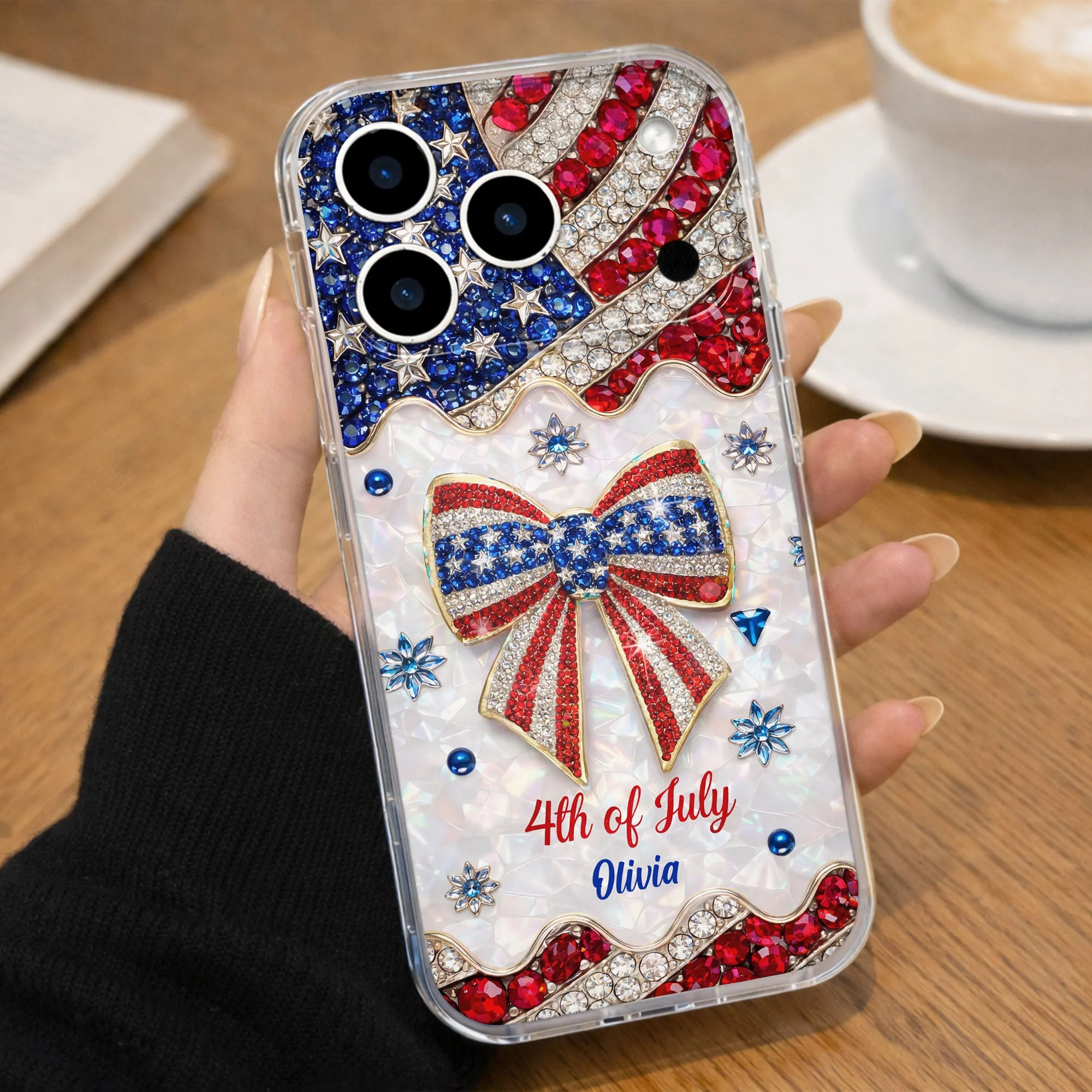 Bling Rhinestone American Flag 4th of July - Personalized Phone Case - Gift For Patriotic Women - Image 6
