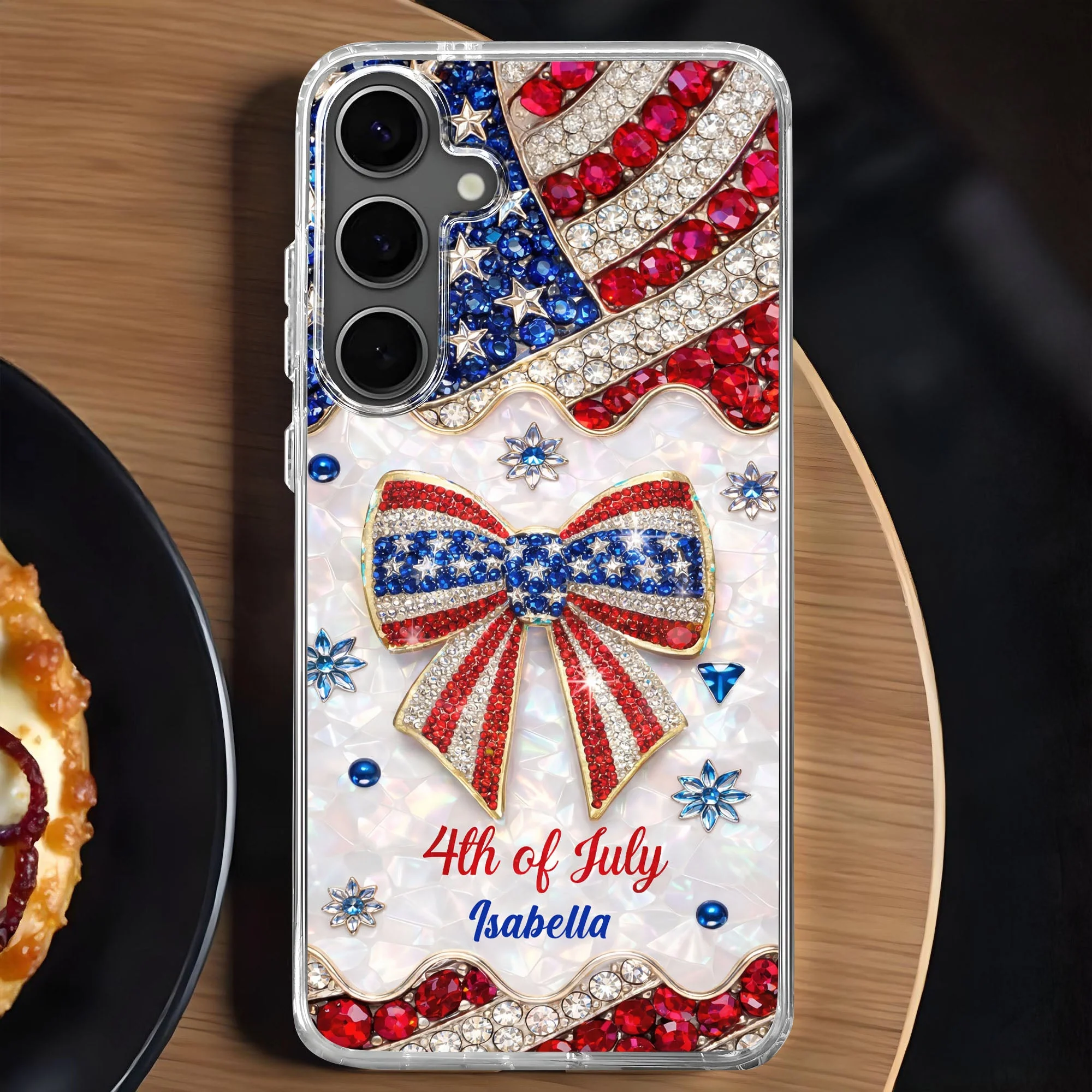 Bling Rhinestone American Flag 4th of July - Personalized Phone Case - Gift For Patriotic Women - Image 7