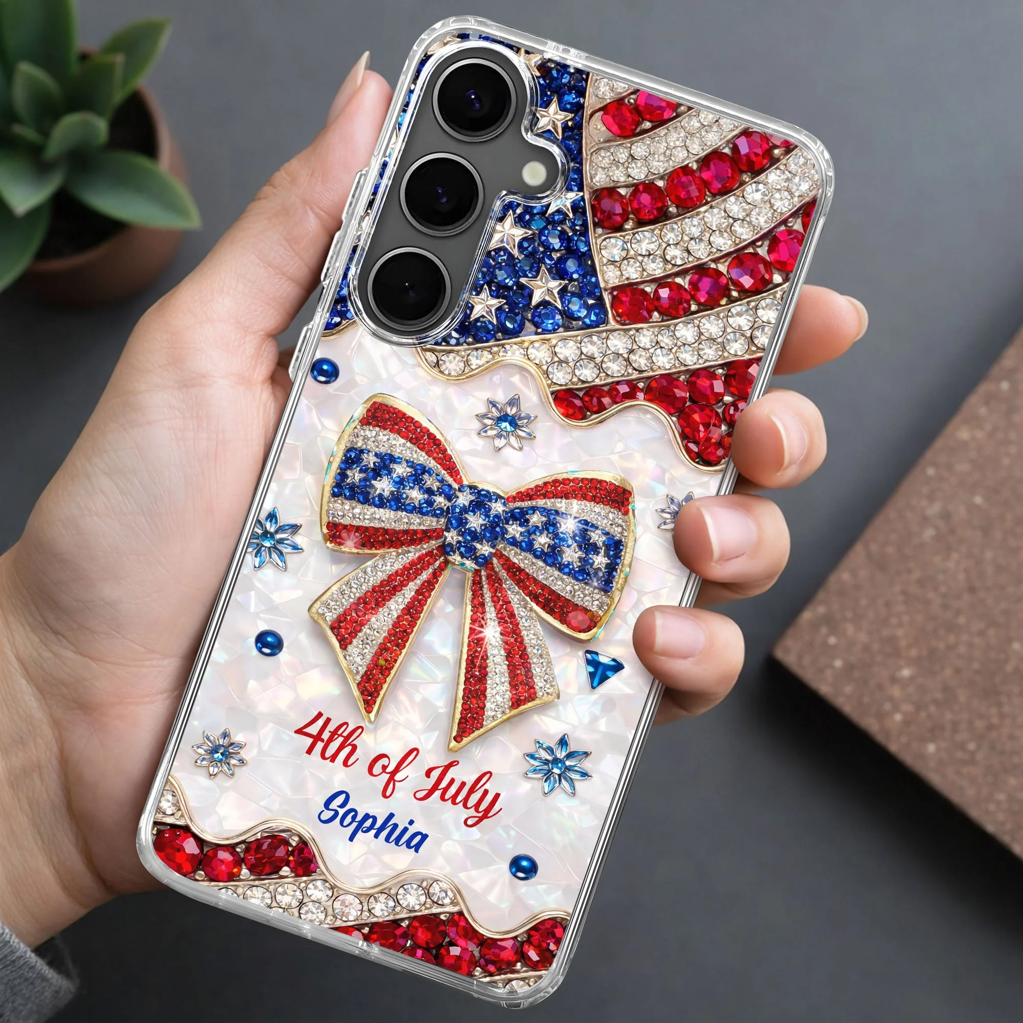Bling Rhinestone American Flag 4th of July - Personalized Phone Case - Gift For Patriotic Women - Image 8