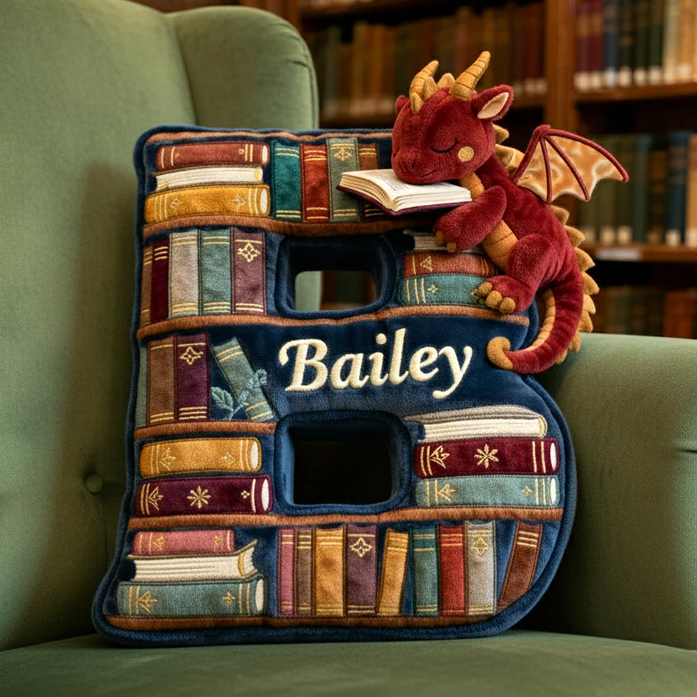 Book Dragon With Alphabet - Personalized Custom Shape Pillow - Christmas Gift For Book Lovers HH01 - Image 2
