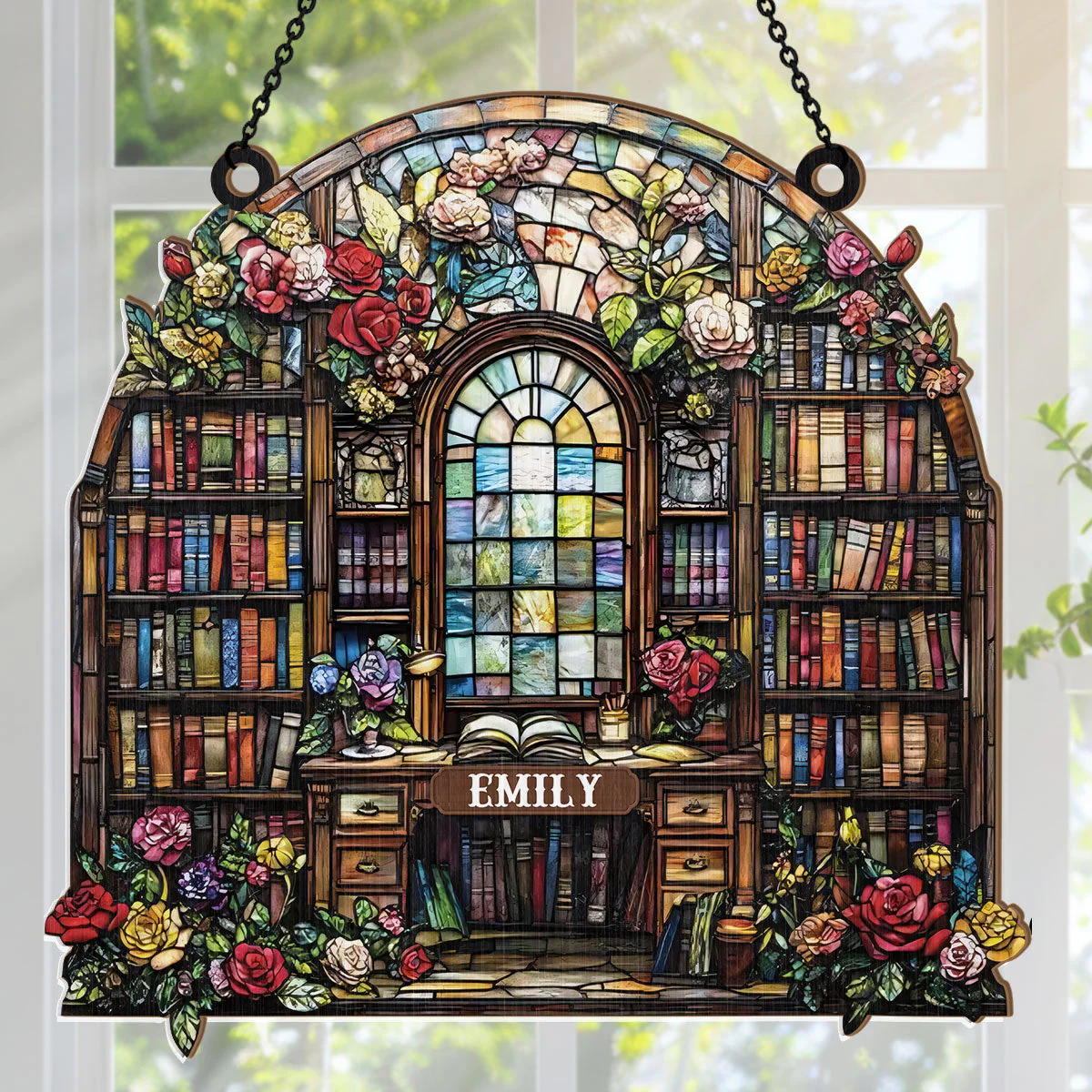 Book Lover’s Library Bookshelf - Personalized Window Hanging Suncatcher