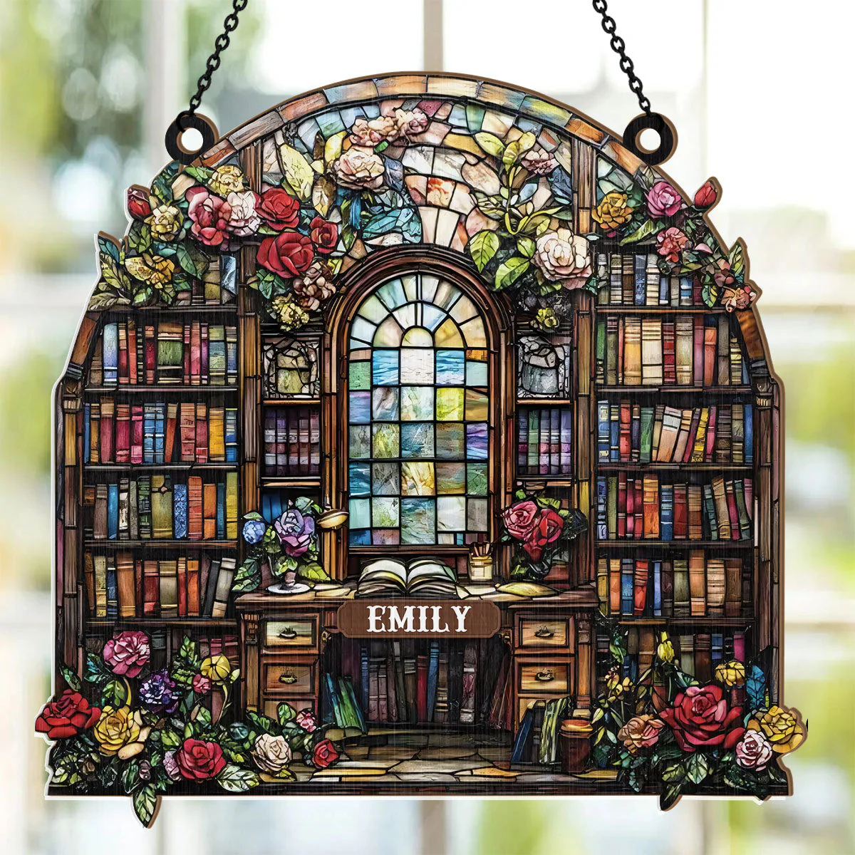 Book Lover’s Library Bookshelf - Personalized Window Hanging Suncatcher - Image 2