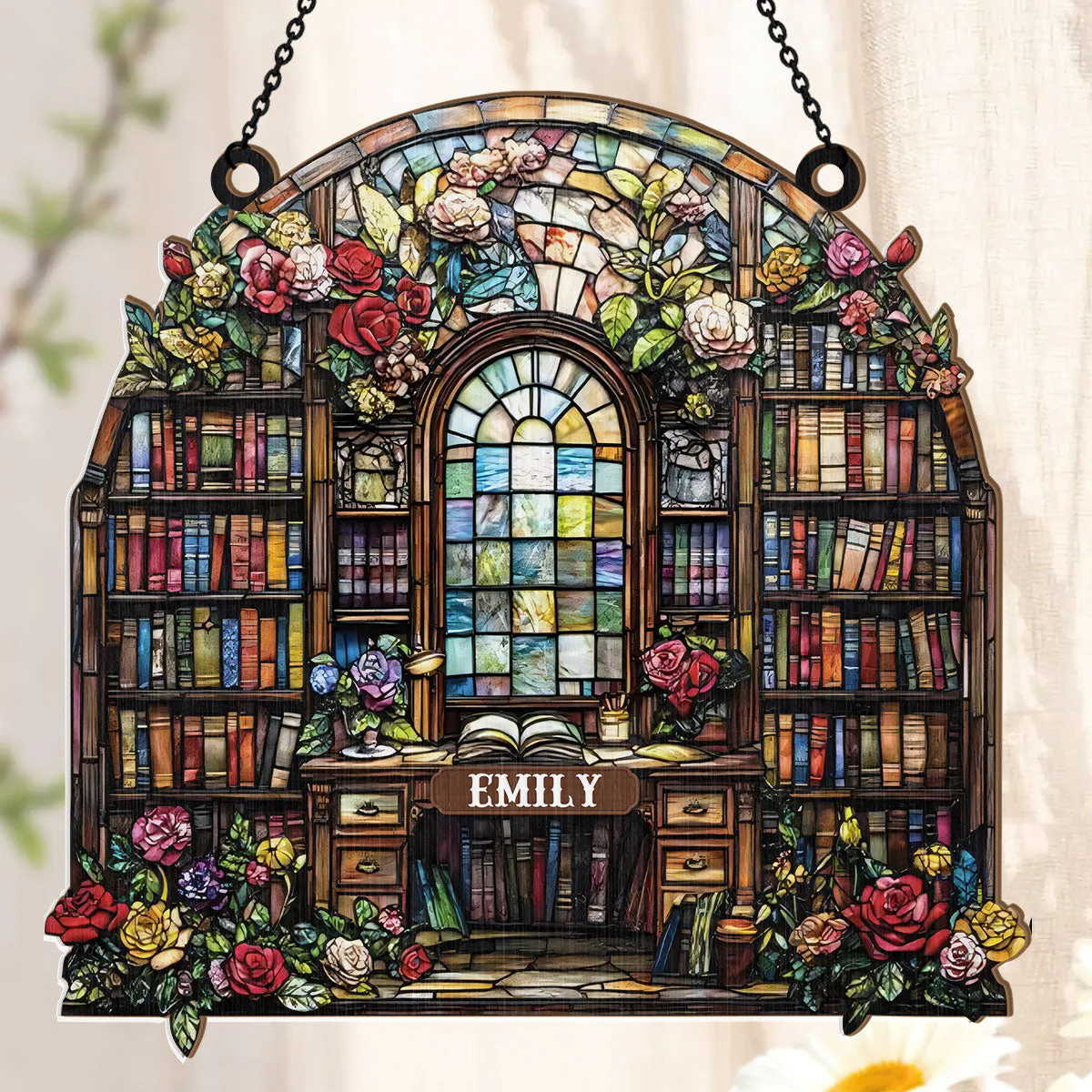 Book Lover’s Library Bookshelf - Personalized Window Hanging Suncatcher - Image 3