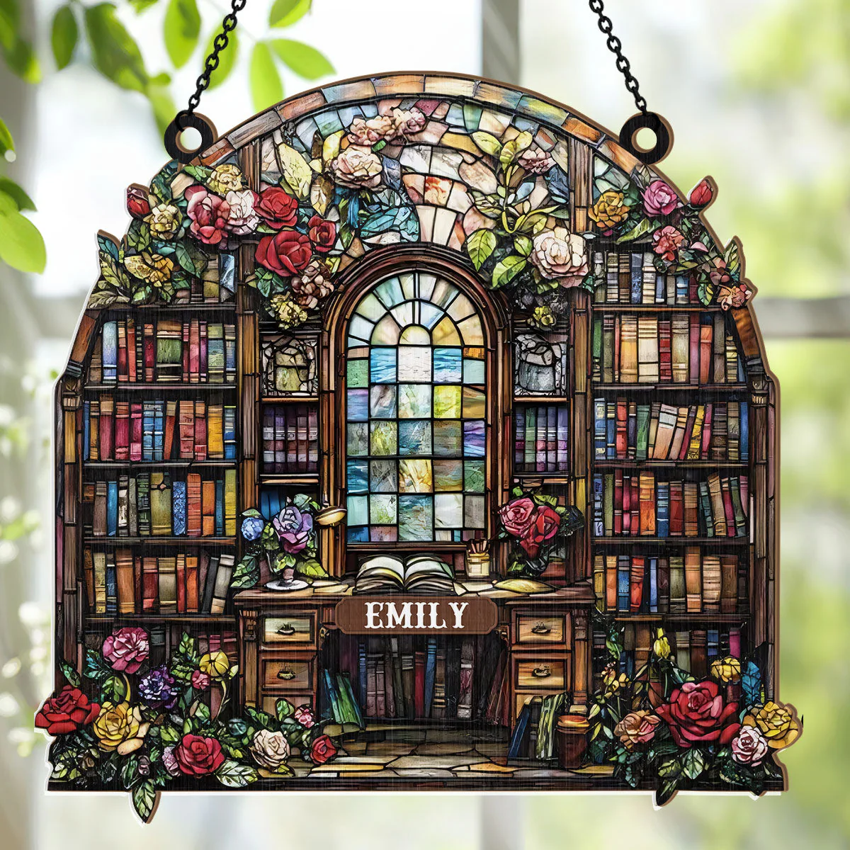 Book Lover’s Library Bookshelf - Personalized Window Hanging Suncatcher - Image 4