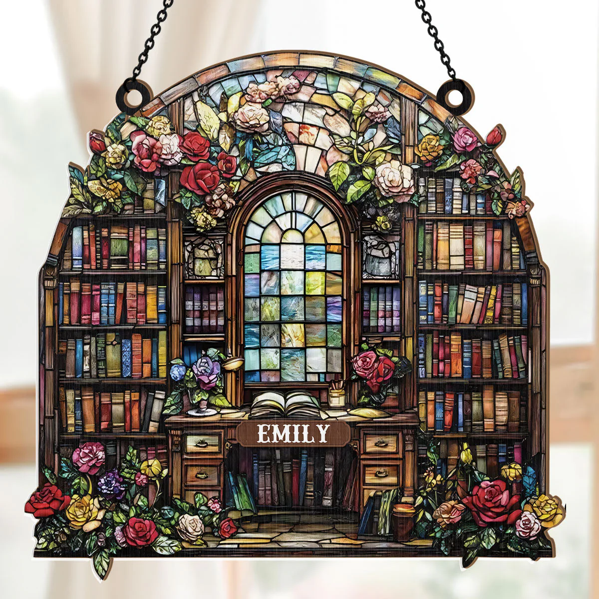 Book Lover’s Library Bookshelf - Personalized Window Hanging Suncatcher - Image 5