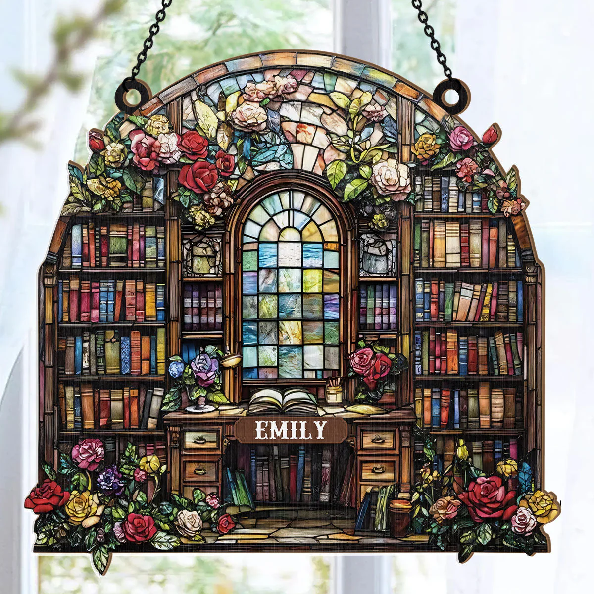Book Lover’s Library Bookshelf - Personalized Window Hanging Suncatcher - Image 6