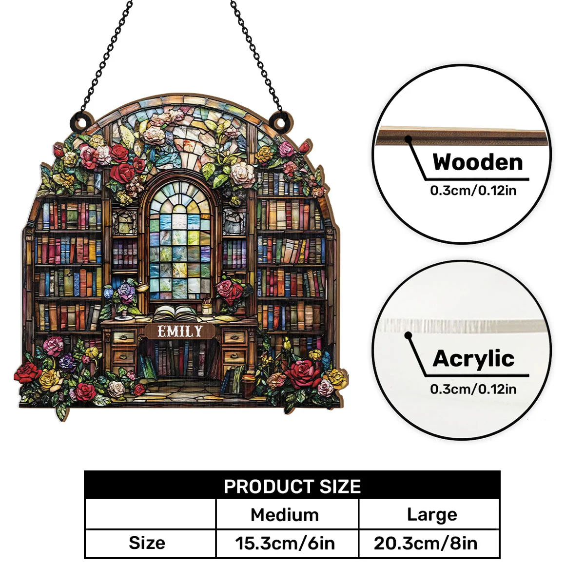 Book Lover’s Library Bookshelf - Personalized Window Hanging Suncatcher - Image 7