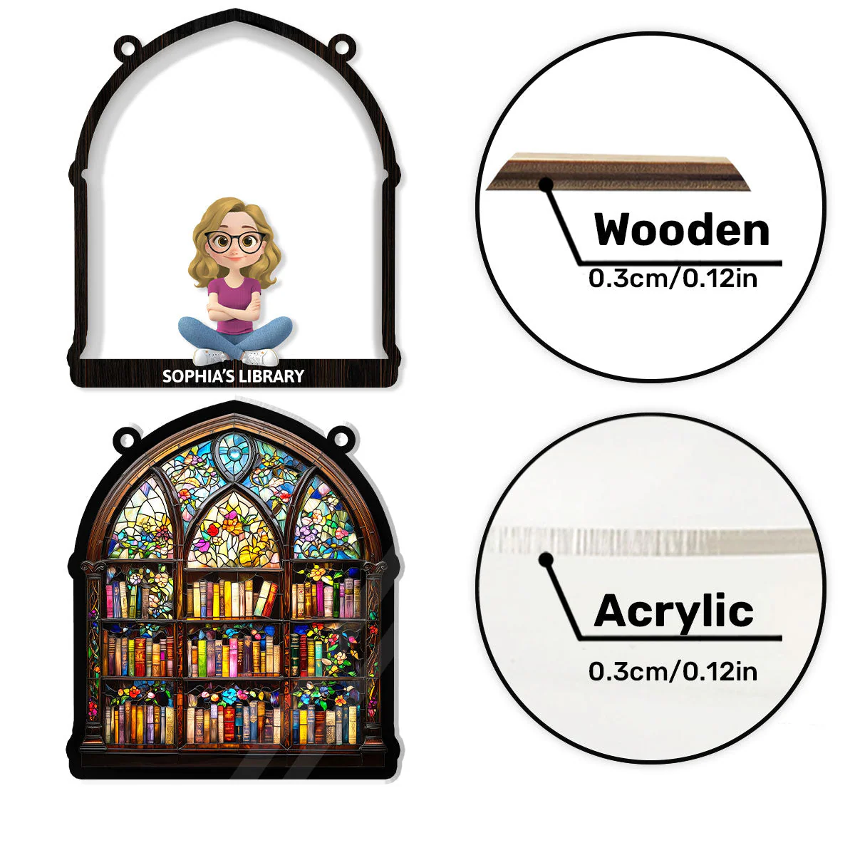 Book Lovers' Haven - Personalized Window Hanging Suncatcher | CLP15.Ver1 - Image 7