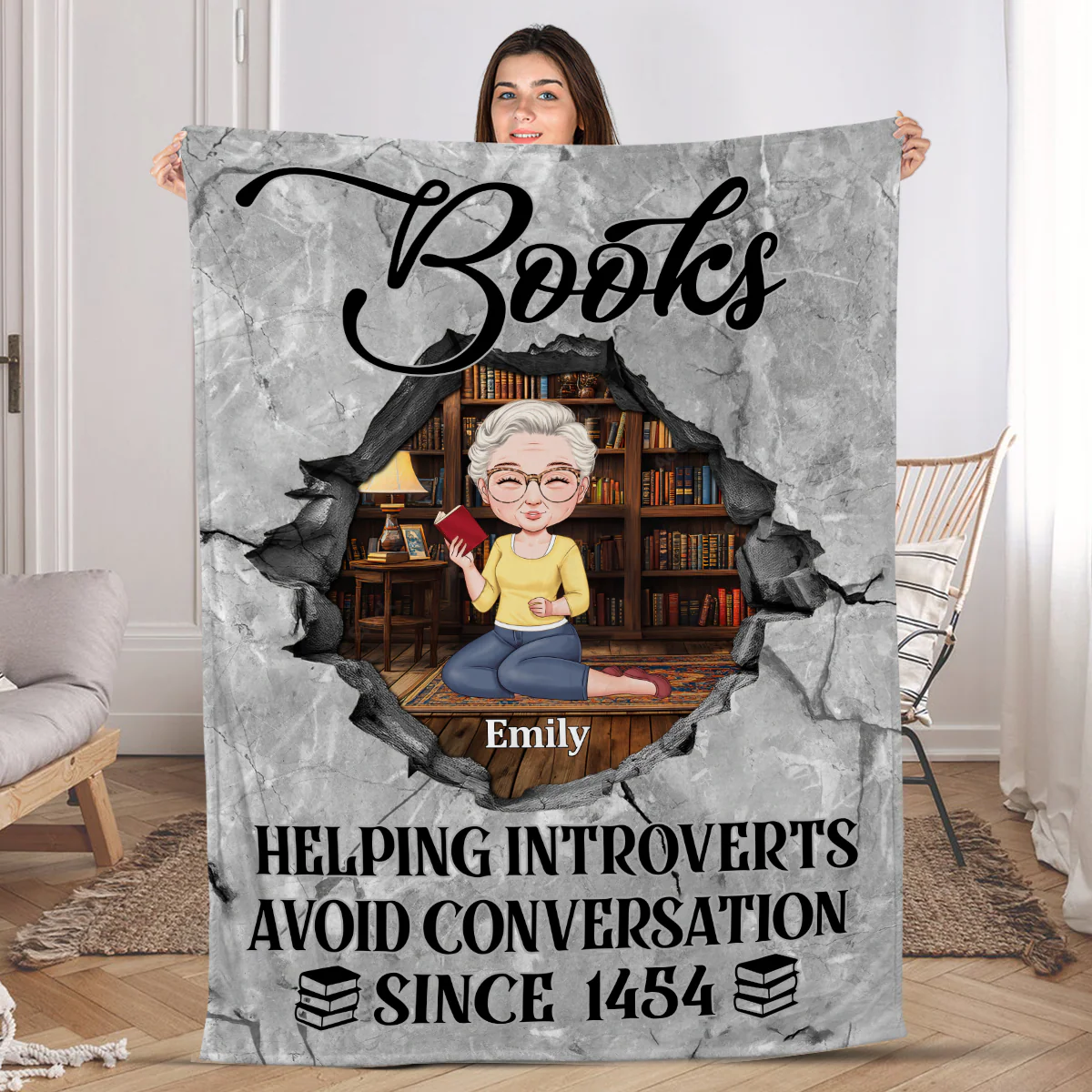 Books Helping Introverts Avoid Conversation Since 1454 - Personalized Blanket - Gift For Book Lover, Reader, Her | CLB1 HH01