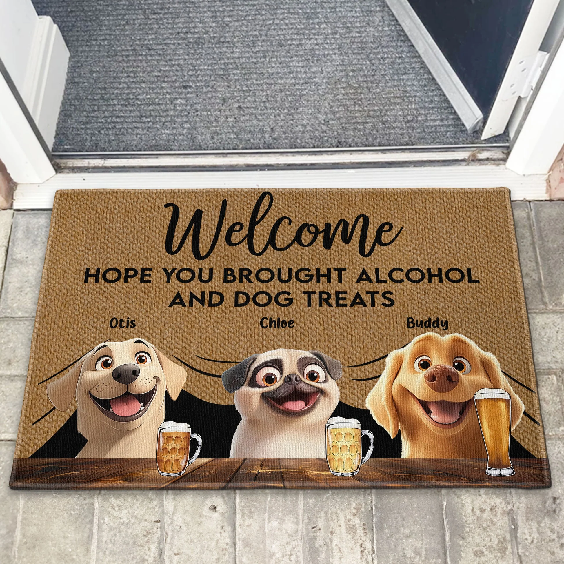 Brought Alcohol And Dog Treats - Personalized Doormat - Gift for Pet Owners, Pet Lovers, Dog Mom, Dog Dad | CLP15 NH96