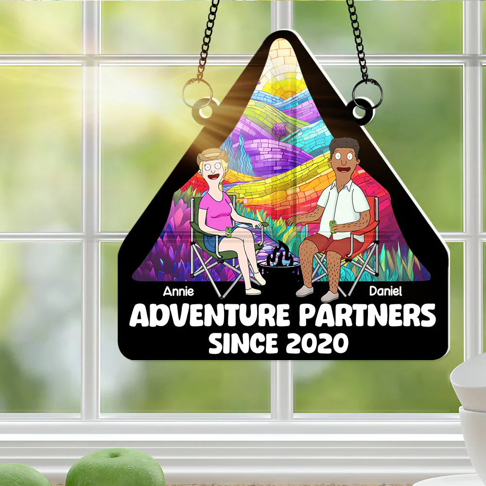 Burger Couple Adventure Partners - Personalized Window Hanging Suncatcher Ornament - Gift For Couple, Husband Wife, Anniversary | CL55