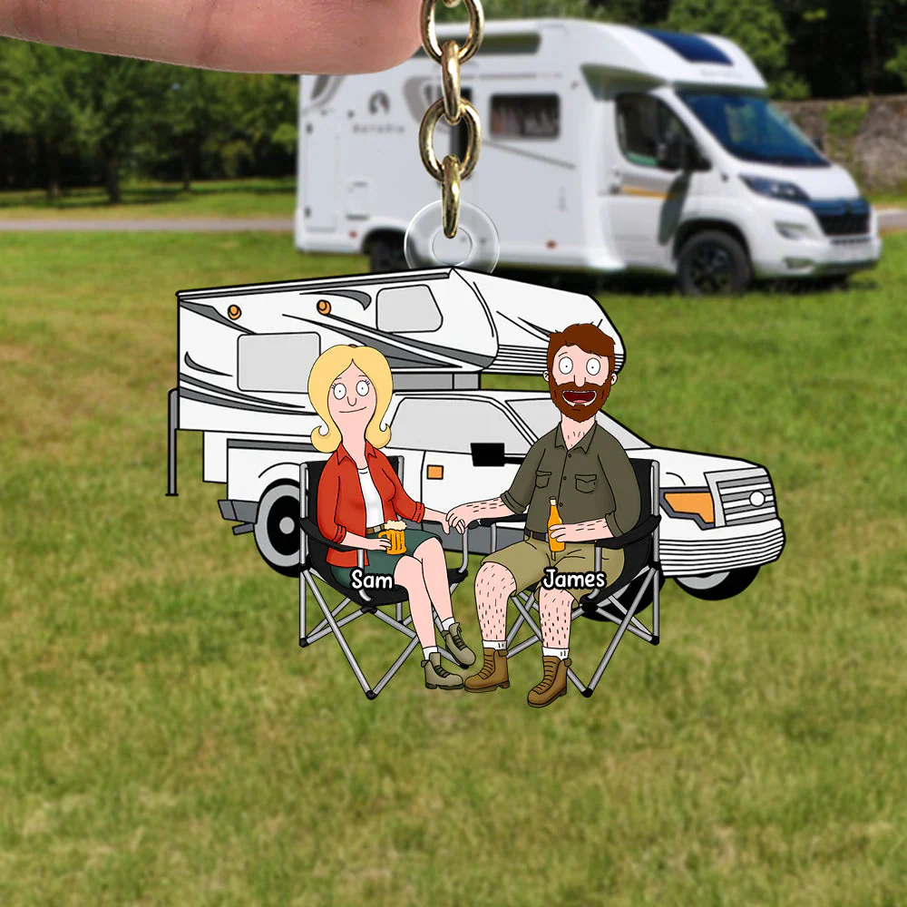 Burger Couple Camping - Personalized Keychain - Gift For Camping Couple, Husband Wife| CL55