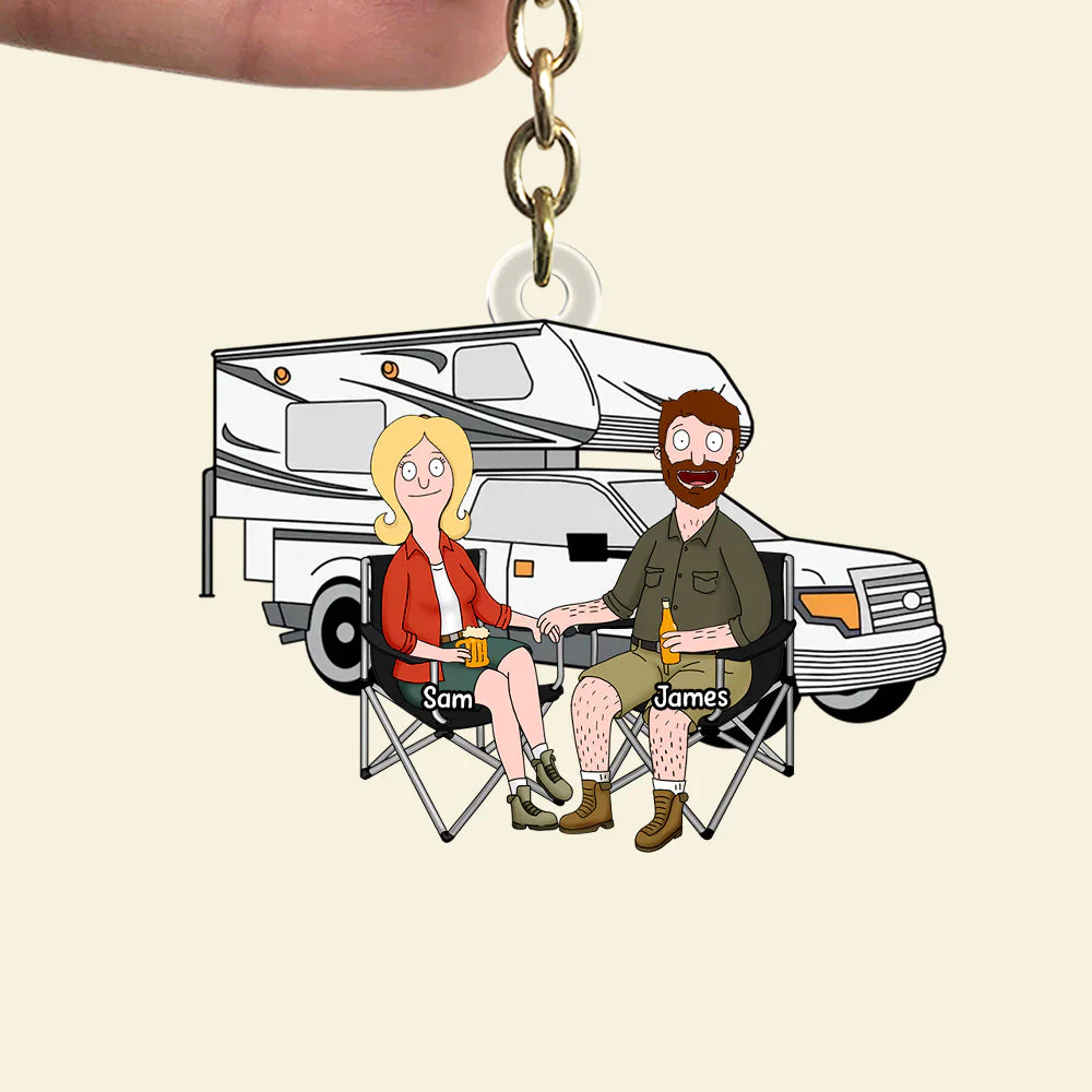 Burger Couple Camping - Personalized Keychain - Gift For Camping Couple, Husband Wife| CL55 - Image 5