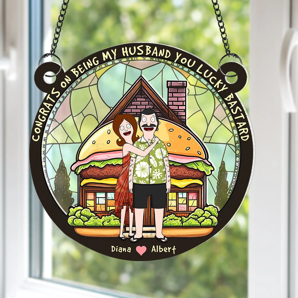 Burger Couple Congrats On Being My Boyfriend You Lucky Bastard - Personalized Window Hanging Suncatcher CL56 | NL122 - Image 3