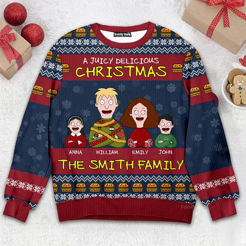 Burgers A Juicy Delicious Christmas - Personalized Ugly Sweater - Gifts For Family | CL54 TD118