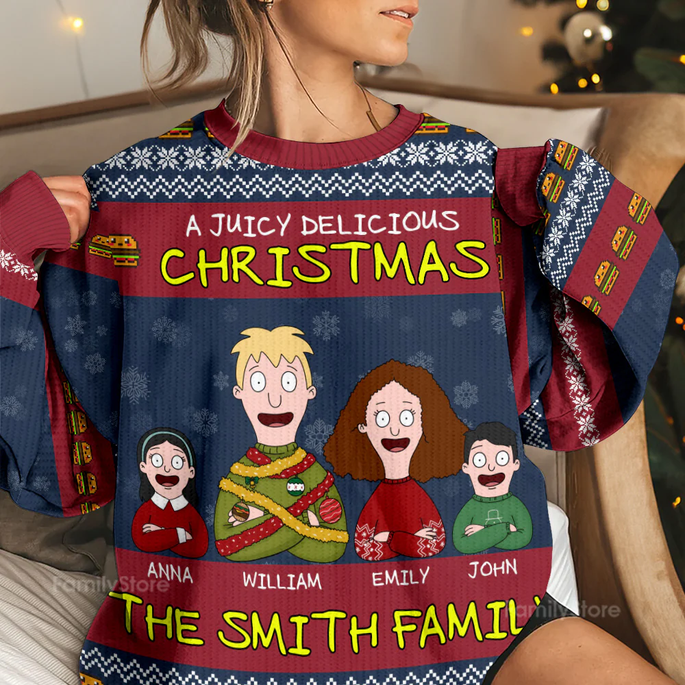 Burgers A Juicy Delicious Christmas - Personalized Ugly Sweater - Gifts For Family | CL54 TD118 - Image 2