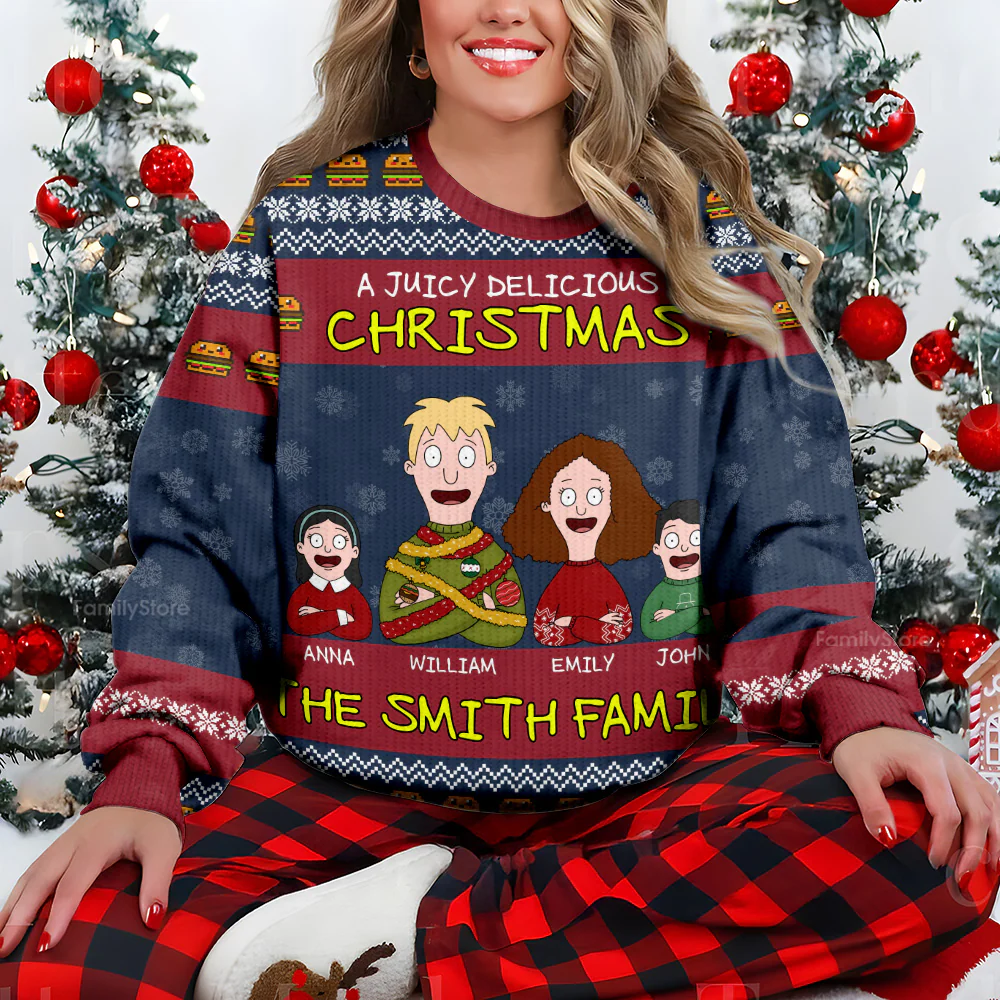Burgers A Juicy Delicious Christmas - Personalized Ugly Sweater - Gifts For Family | CL54 TD118 - Image 4