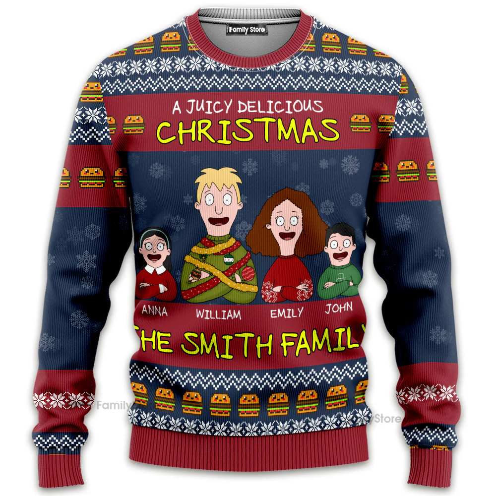 Burgers A Juicy Delicious Christmas - Personalized Ugly Sweater - Gifts For Family | CL54 TD118 - Image 6