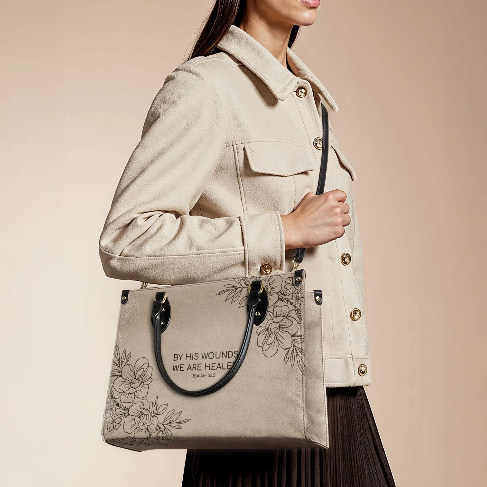 By His Wounds We Are Healed Isaiah 53:5 - Christian Leather Handbag - Image 4