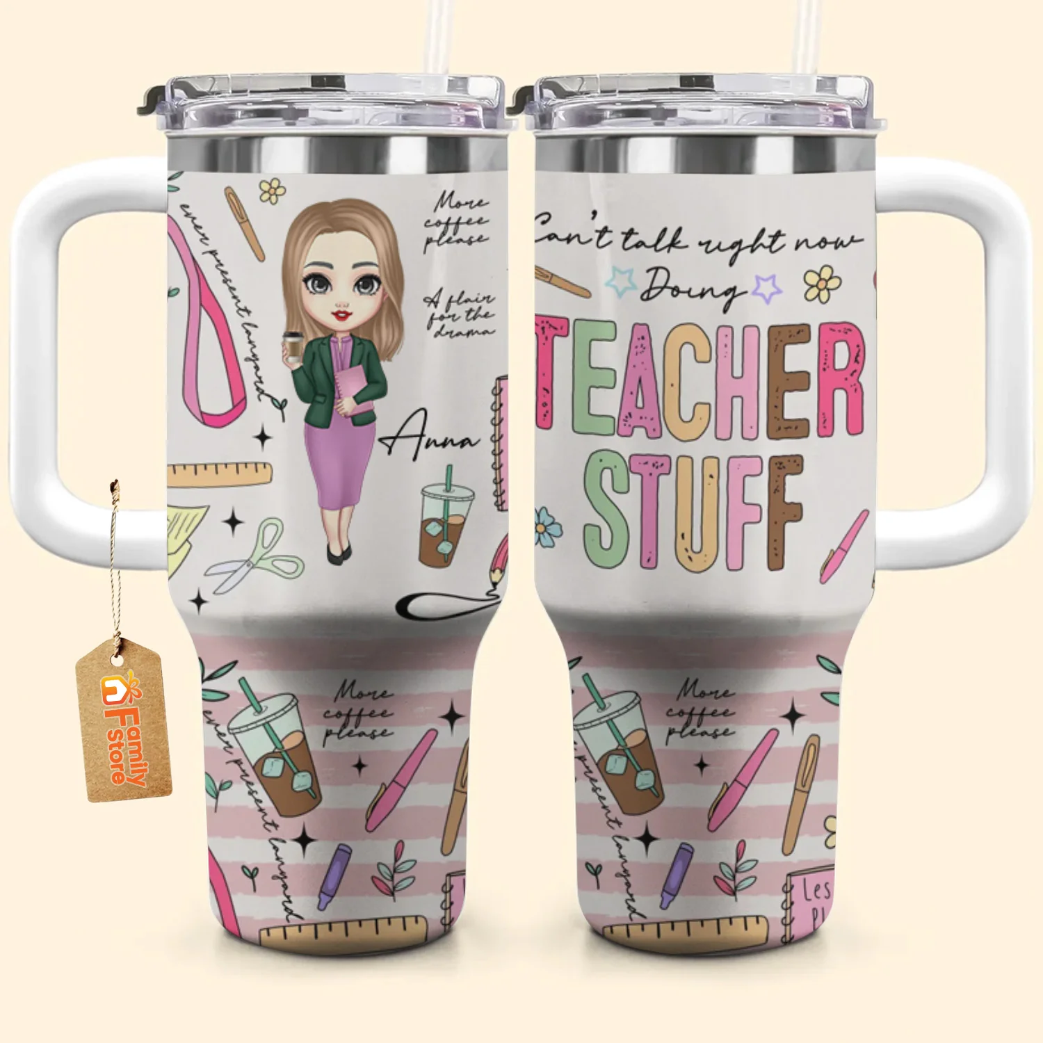 Can't Talk Right Now Doing Teacher Stuff - Personalized Custom 40oz Tumbler With Handle - Teacher's Day, Appreciation Gift For Teacher