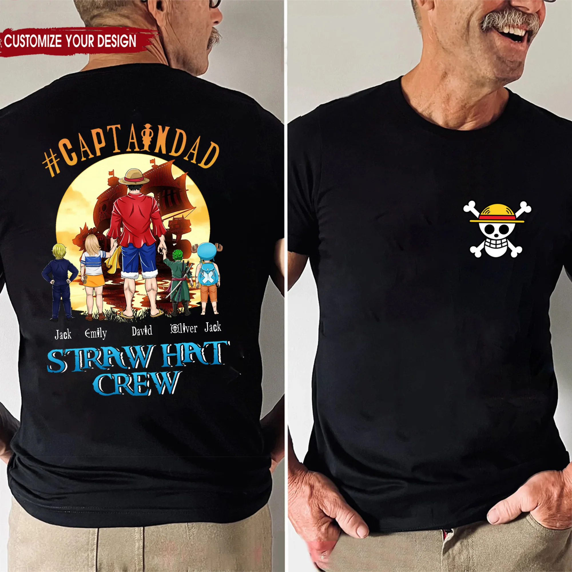 One Pices Captain Dad Straw Hat Crew - Gift For Father's Day - Personalized Shirt 2 Side - Image 2