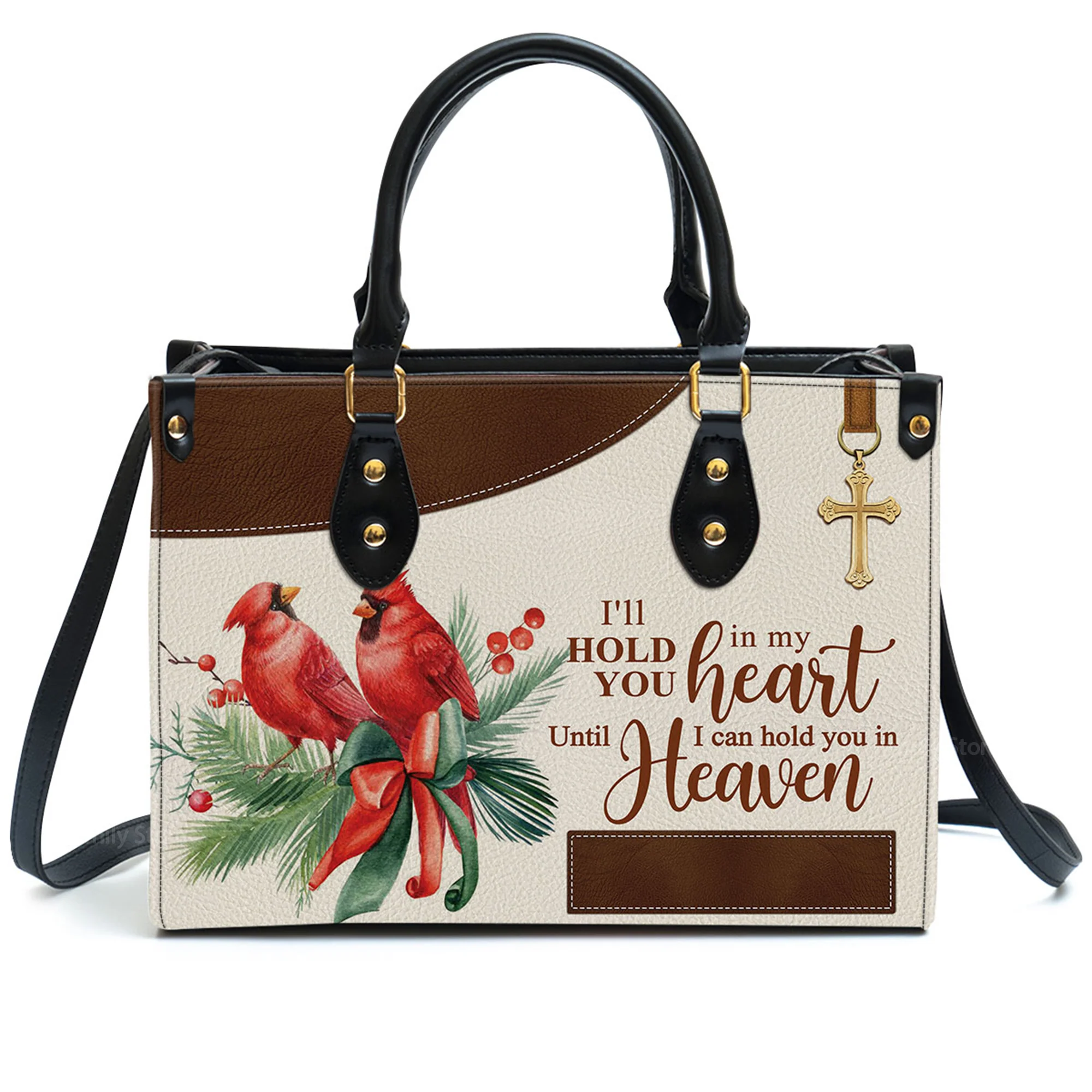 Cardinal Bird I‘ll Hold You In My Heart - Unique Personalized Leather Handbag - AT4081401 - Image 2