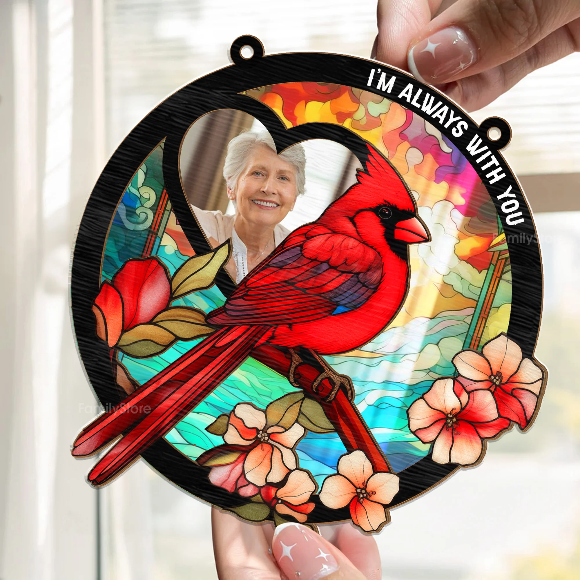 Cardinal I Am With You - Memorial Gift - Personalized Window Hanging Window Hanging Suncatcher Ornament NA94 - Image 3