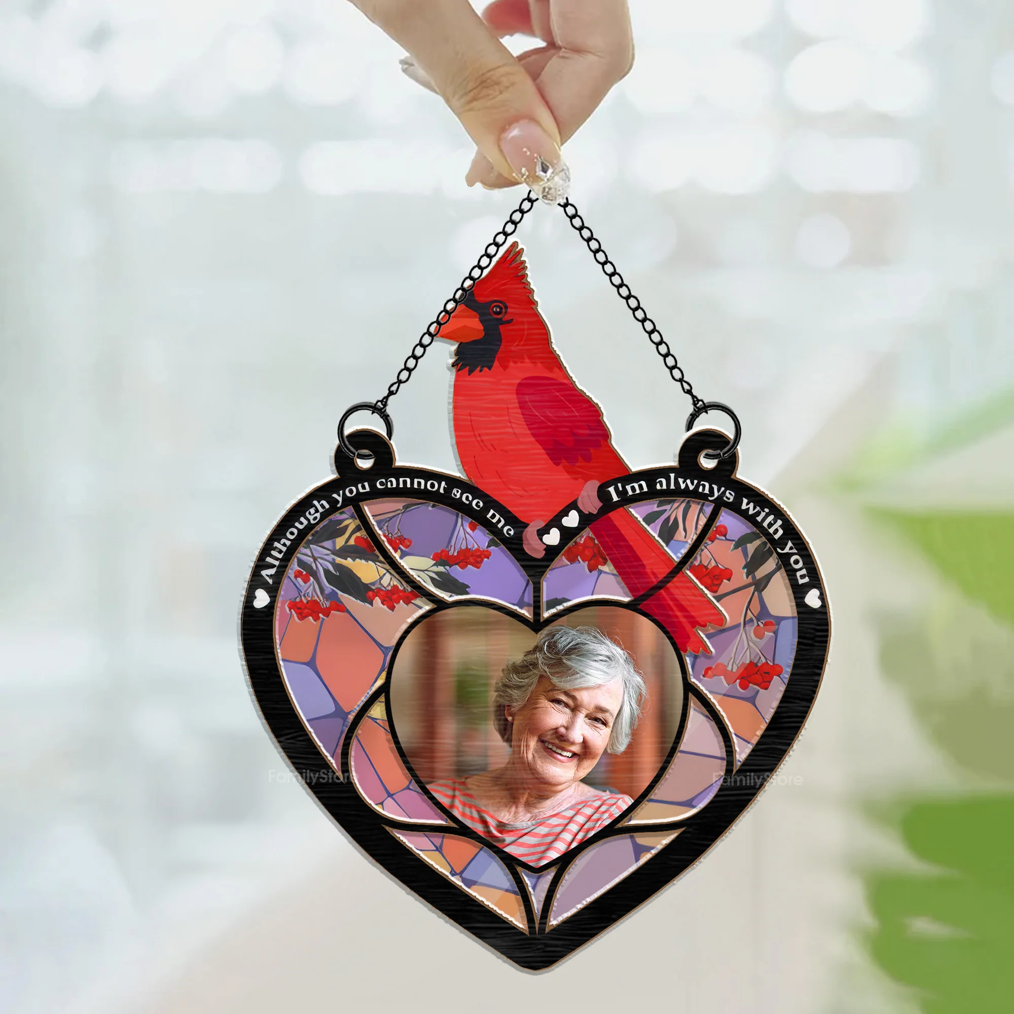 Cardinal Symbol I'm Always With You - Memorial Gift - Personalized Window Hanging Window Hanging Suncatcher Ornament - NA94 - Image 3