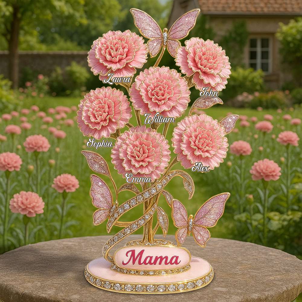 Carnation Flower Mama - Personalized Shaped Acrylic Plaque - Gift For Mom, Grandma HN02