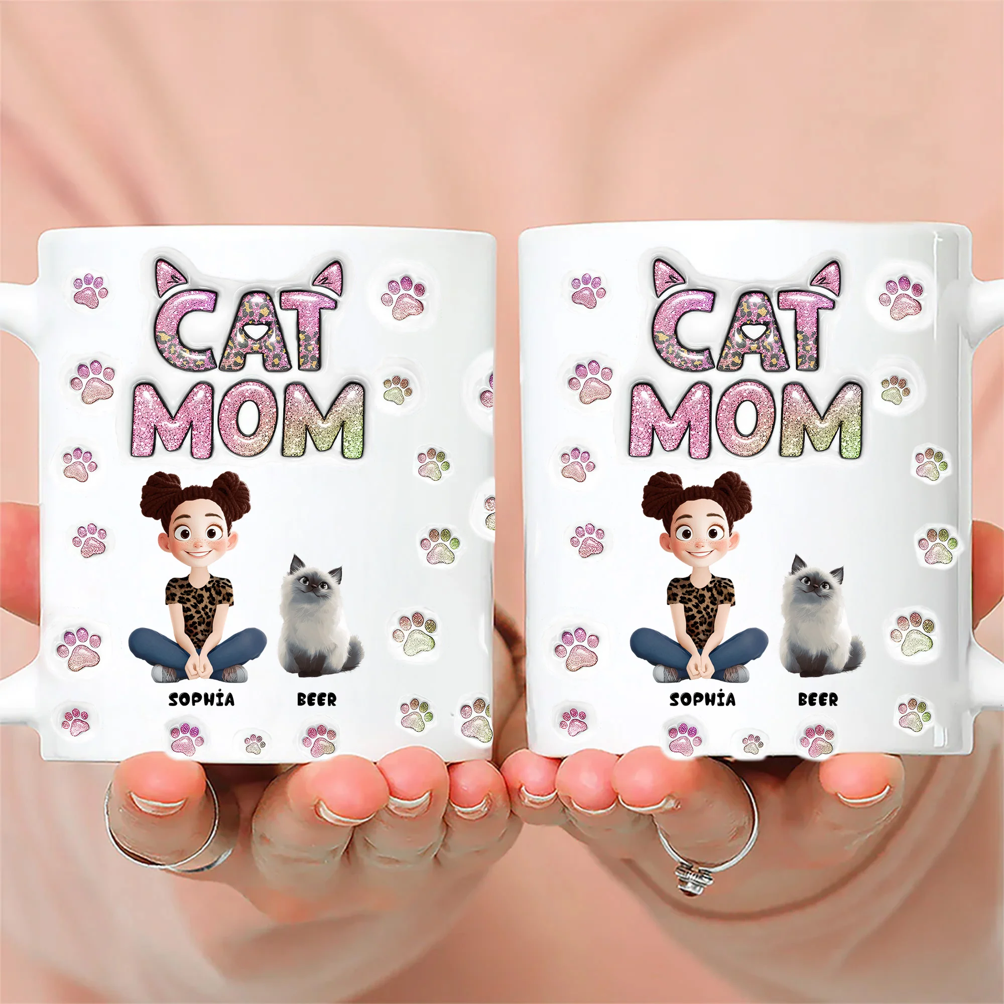 Cartoon Cat Mom Lovely Chibi - Personalized 3D Inflated Effect Ceramic Mug - Gift For Cat Lovers | CLP15 NA94 - Image 2