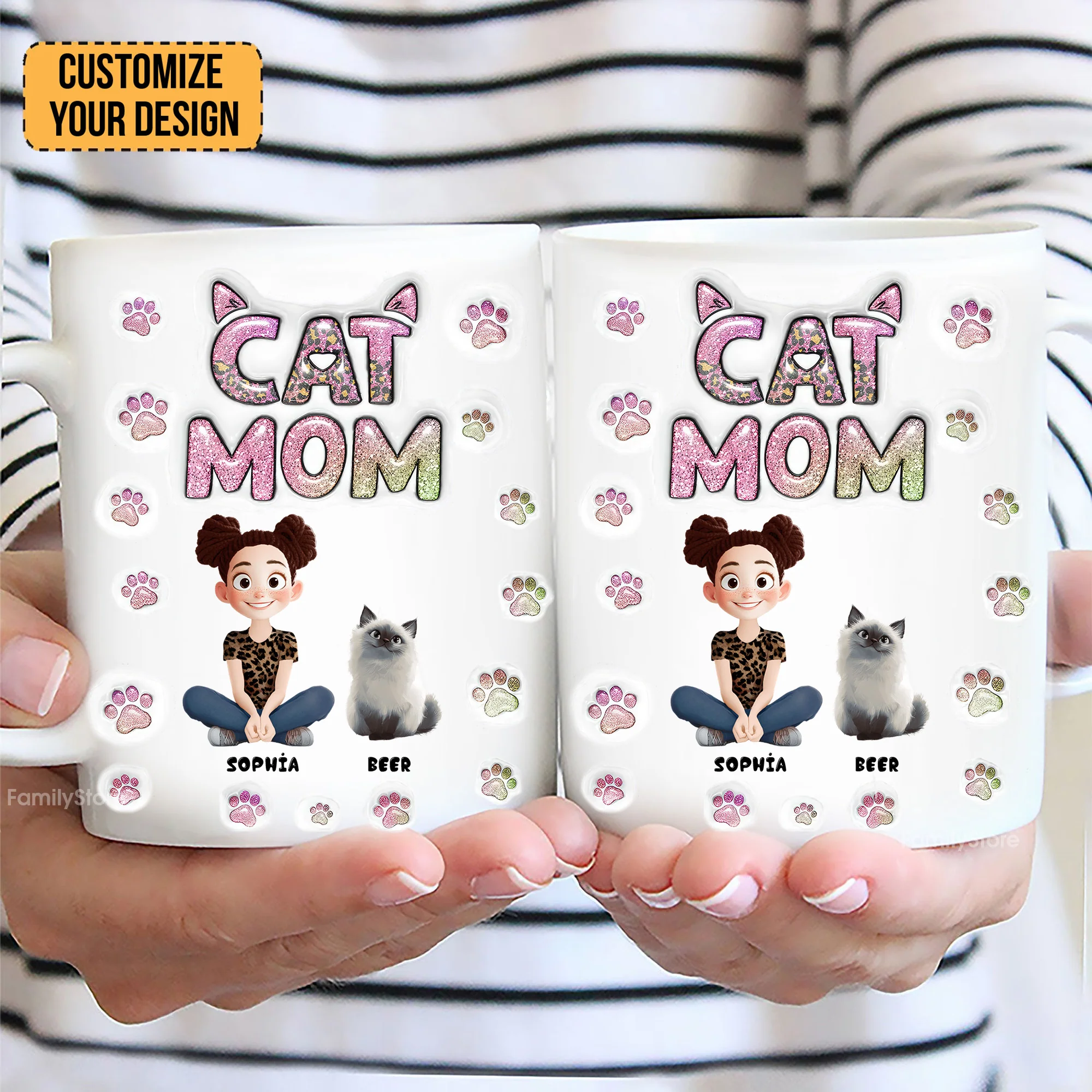 Cartoon Cat Mom Lovely Chibi - Personalized 3D Inflated Effect Ceramic Mug - Gift For Cat Lovers | CLP15 NA94 - Image 3
