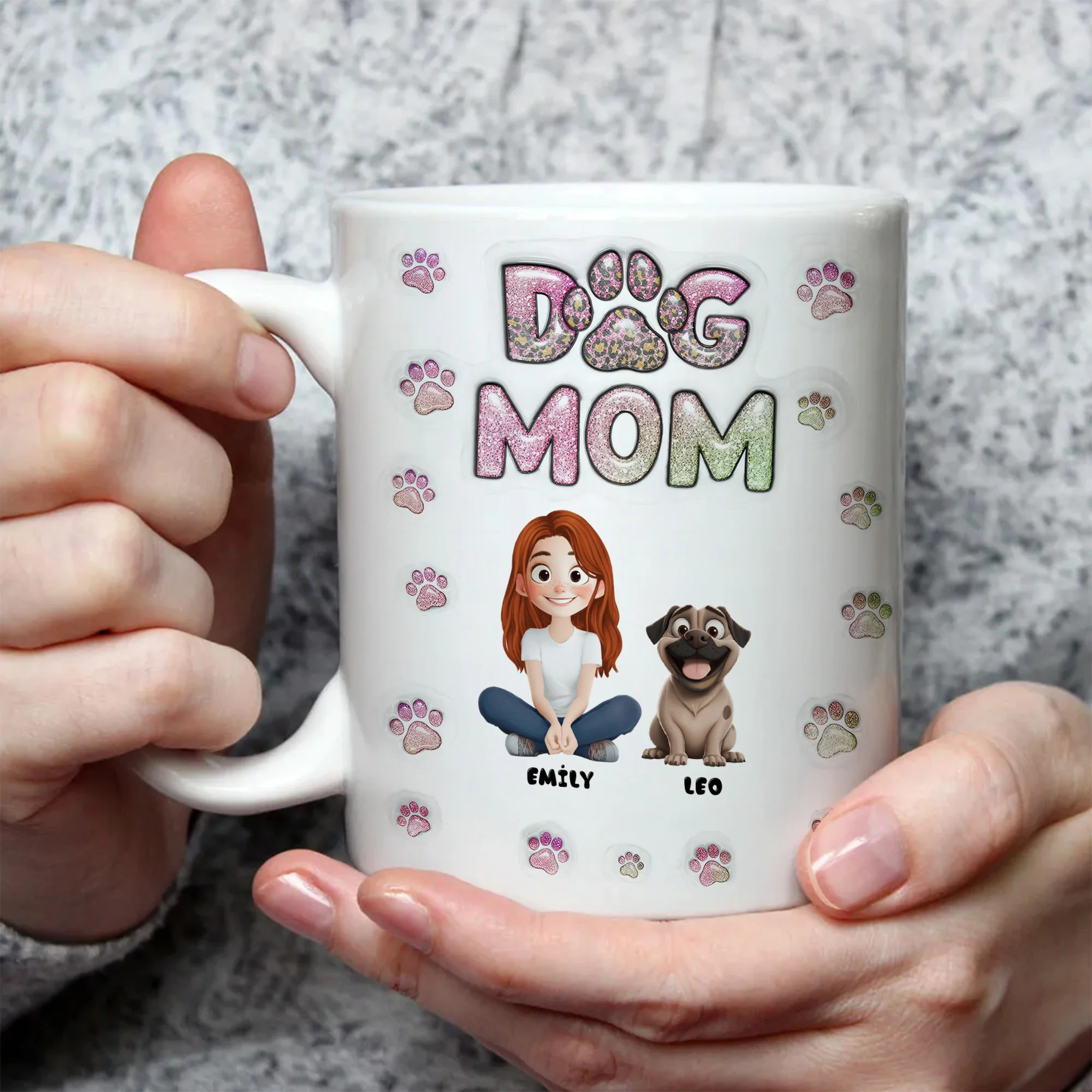Cartoon Dog Mom Lovely Chibi - Personalized 3D Inflated Effect Ceramic Mug - Gift For Dog Lovers | CLP15 NA94 - Image 4