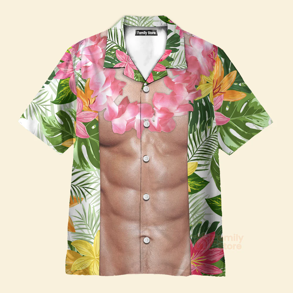 Change Funny Abs With Tropical Flowers Cosplay Costume - Personalized Hawaiian Shirt