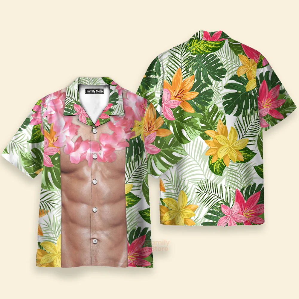 Change Funny Abs With Tropical Flowers Cosplay Costume - Personalized Hawaiian Shirt - Image 2