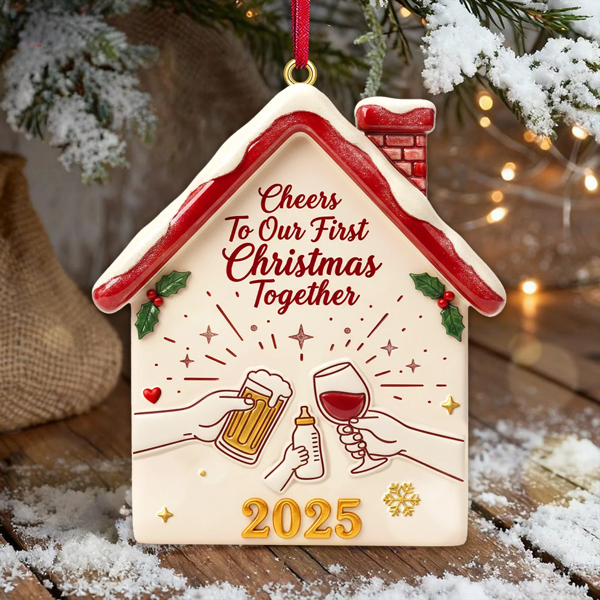Cheers To Our First Christmas Together - Personalized Acrylic Ornament - Christmas Gift For Family NL122