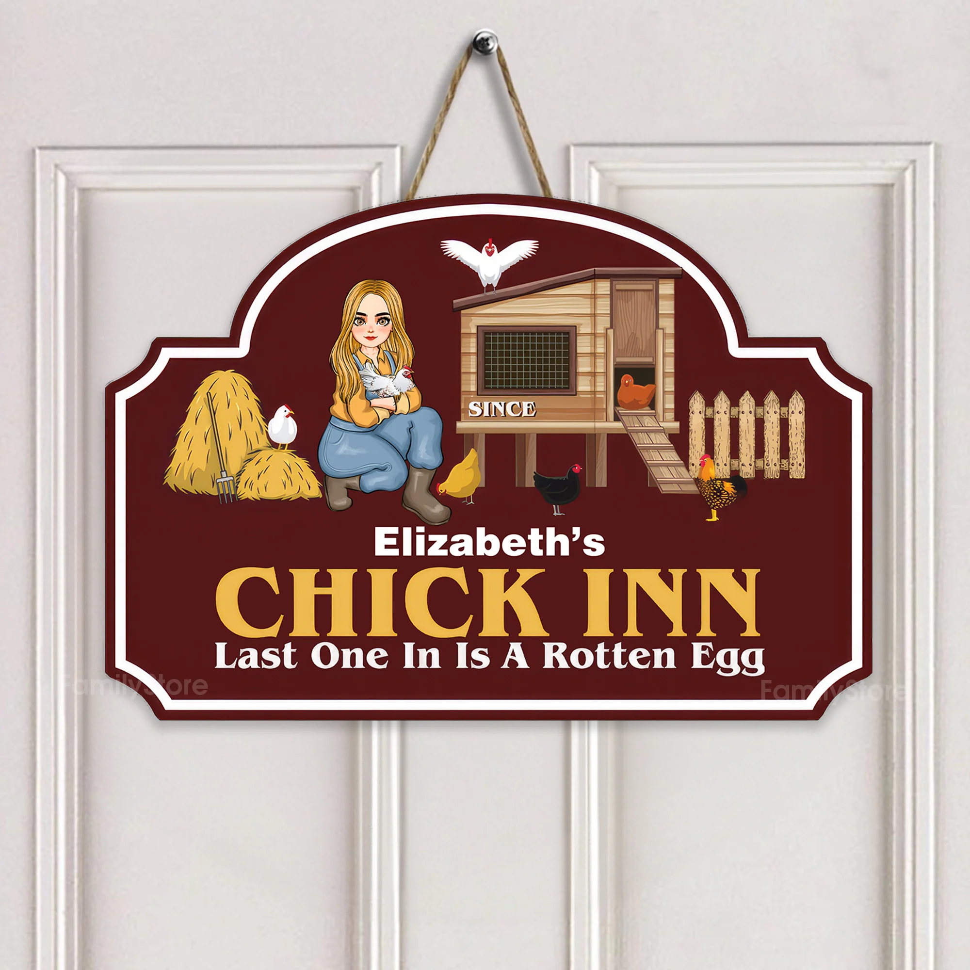 Chick Inn Last One In Is A Rotten Egg - Personalized Wood Sign - Funny Gifts For Farmer, Gifts For Chicken Lover | GR17 NH96 - Image 3