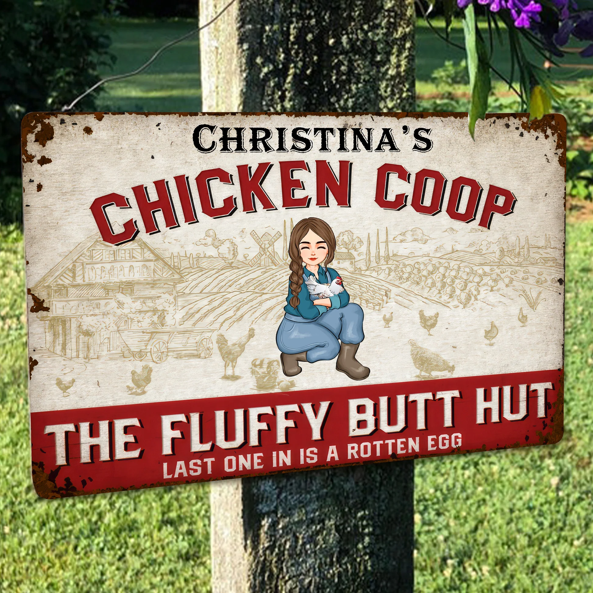 Chicken Coop, The Fluffy Butt Hut - Personalized Metal Sign - Funny Gifts For Farmer, Gifts For Chicken Lover | GR17 NH96 - Image 3