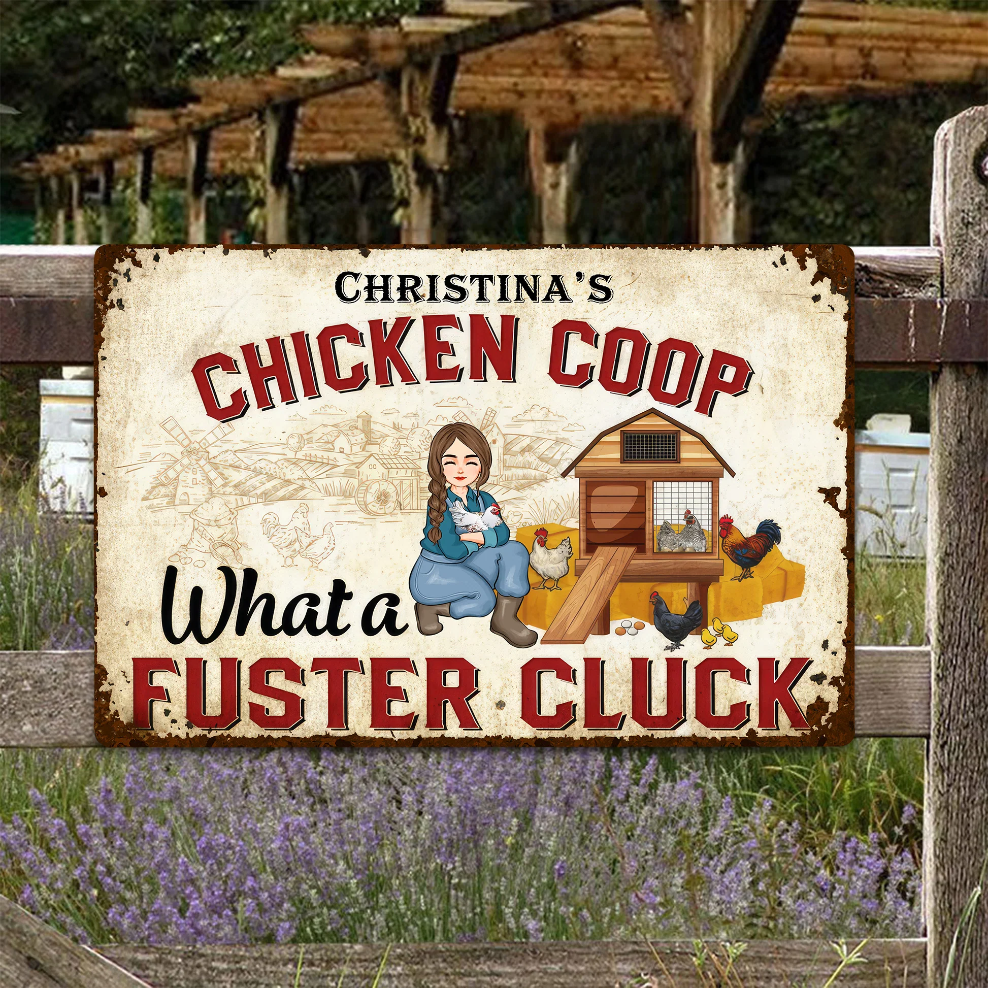 Chicken Coop What A Fuster Cluck - Personalized Metal Sign - Funny Gifts For Farmer, Gifts For Chicken Lover | GR17 NH96 - Image 2