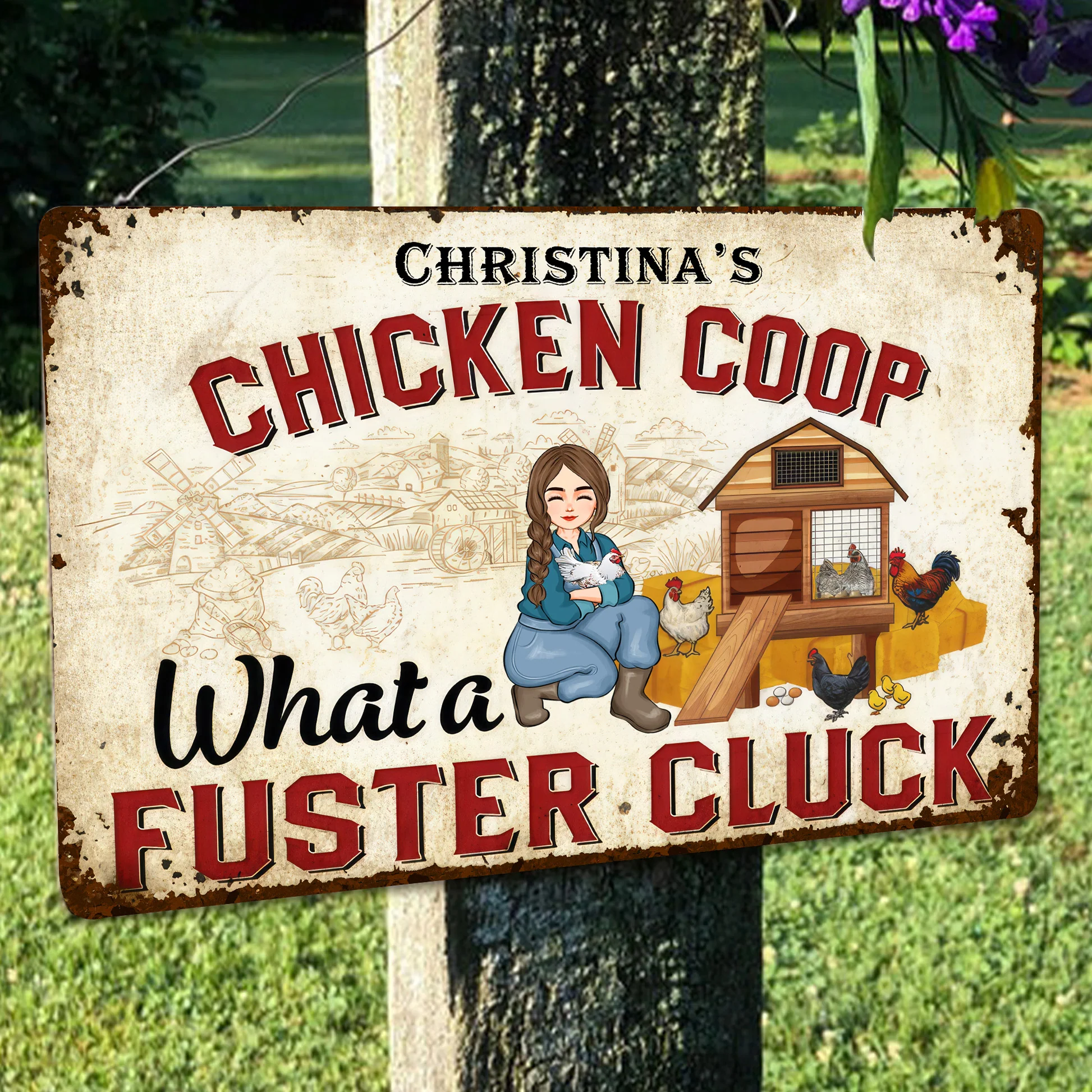 Chicken Coop What A Fuster Cluck - Personalized Metal Sign - Funny Gifts For Farmer, Gifts For Chicken Lover | GR17 NH96 - Image 3