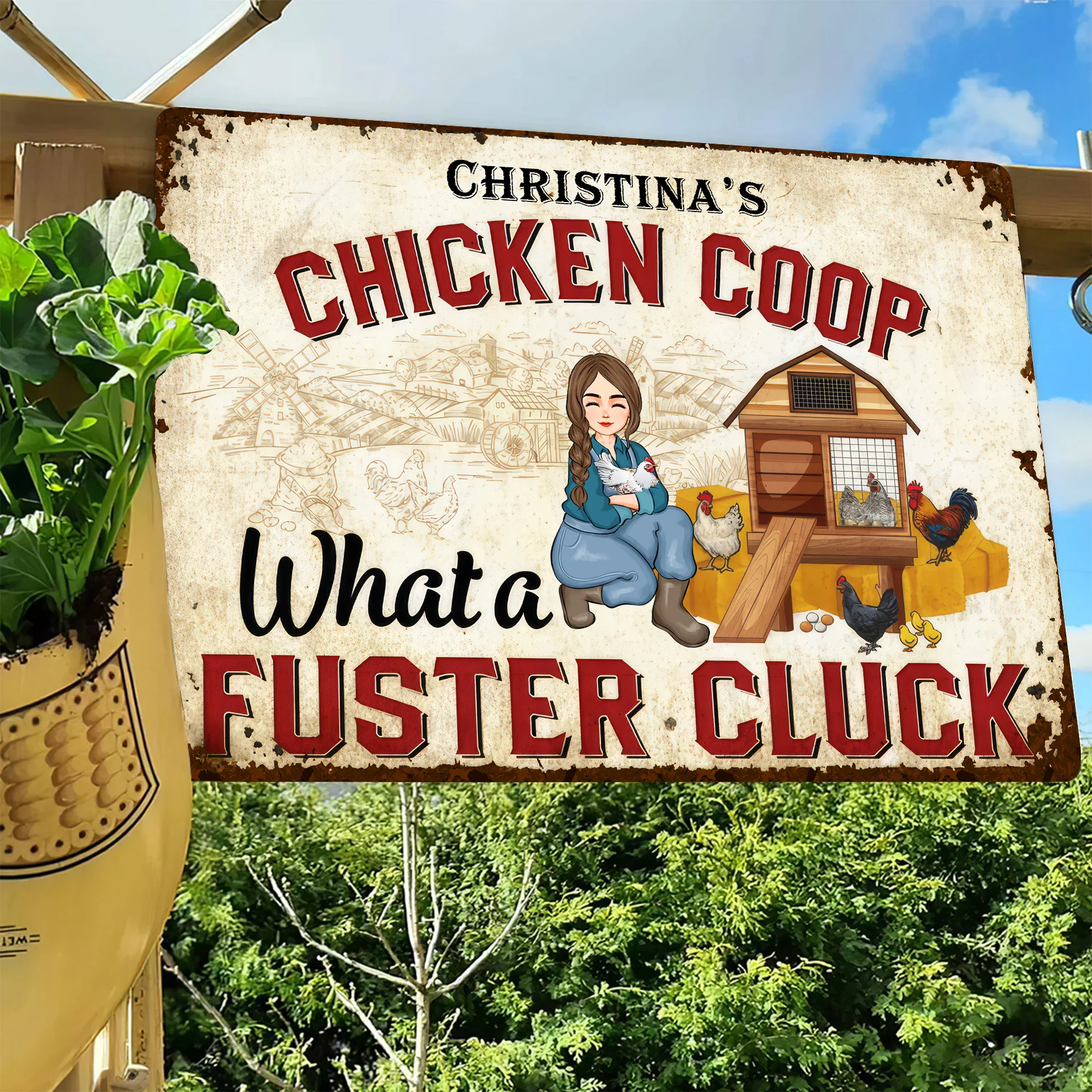 Chicken Coop What A Fuster Cluck - Personalized Metal Sign - Funny Gifts For Farmer, Gifts For Chicken Lover | GR17 NH96 - Image 5